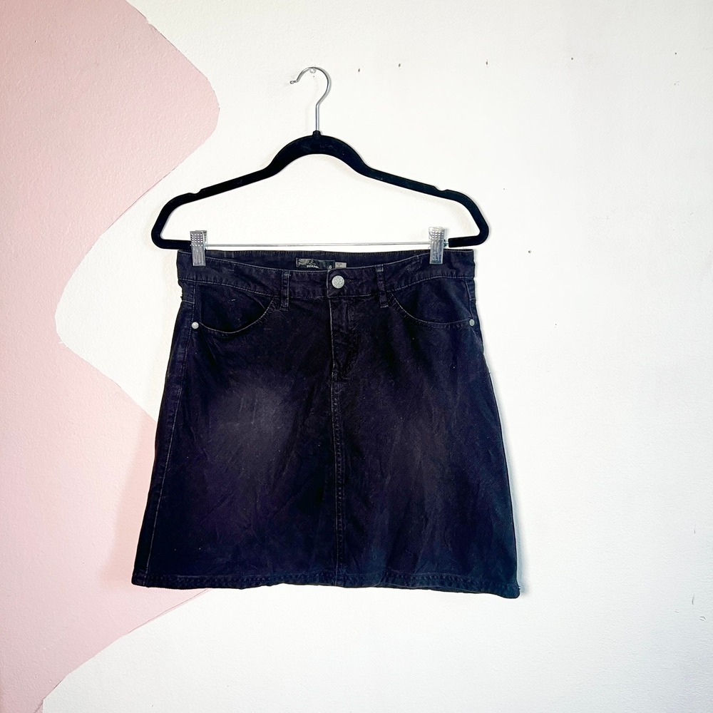Prana Black Corduroy Mini Skirt Size 6 Front‎ Pockets Western Cowgirl Festival